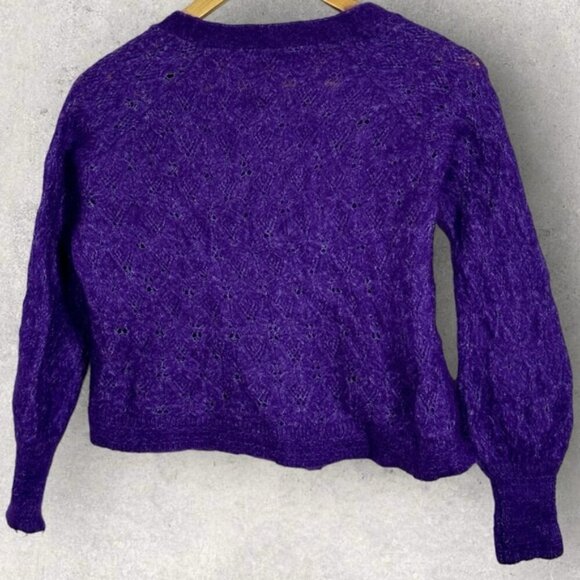 Sezane Marlow Knit Sweater Purple Size XS French Wool Kid Mohair Button V-Neck - Picture 6 of 13